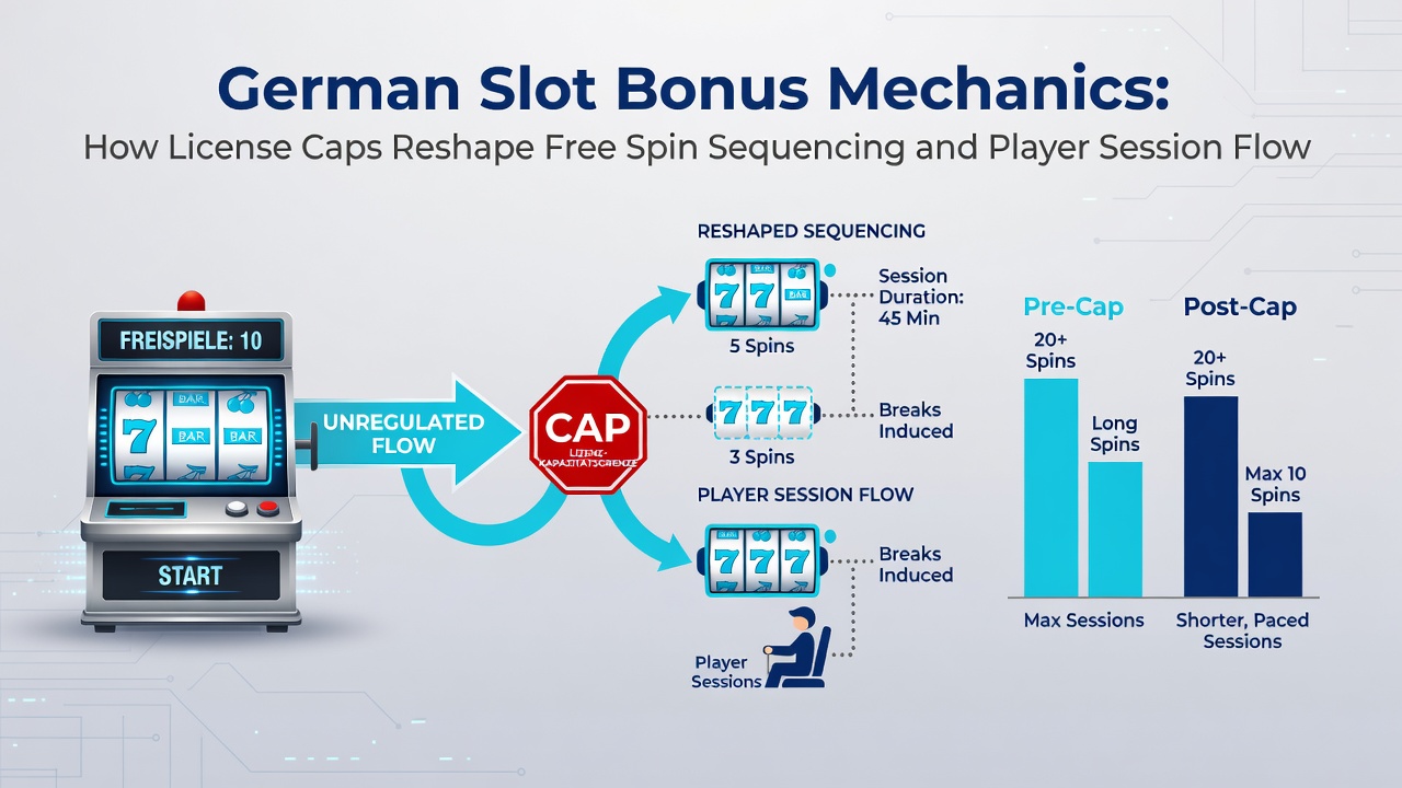 Darstellung von Slot-Symbolen mit Lizenzbeschränkungen und Free-Spin-Mechaniken auf einem deutschen Casino-Dashboard