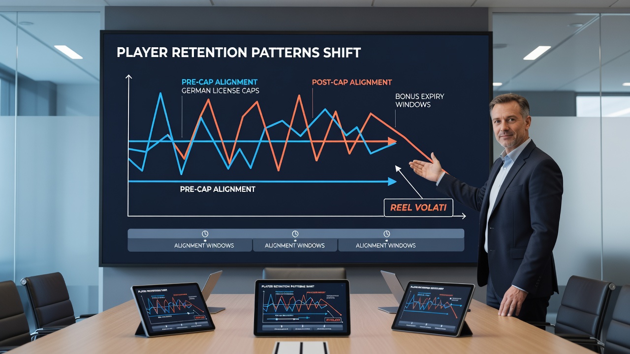 Graph illustrating shifts in player retention curves under aligned German license bonus expiry and volatility peaks